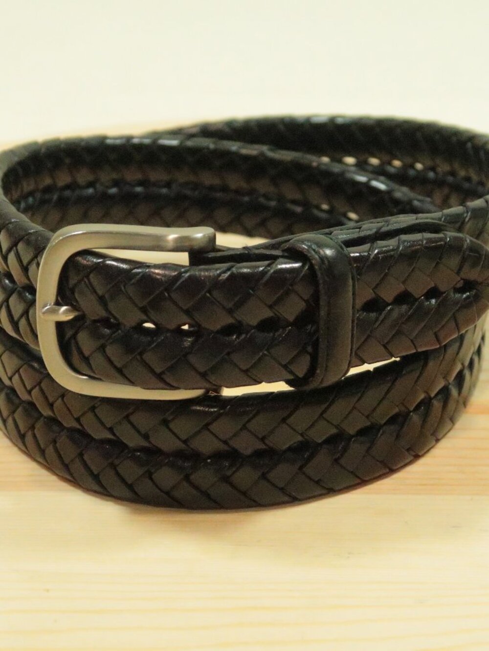 Brooks Brothers Braided Leather Dress Belt Mens 34 Black Interlaced